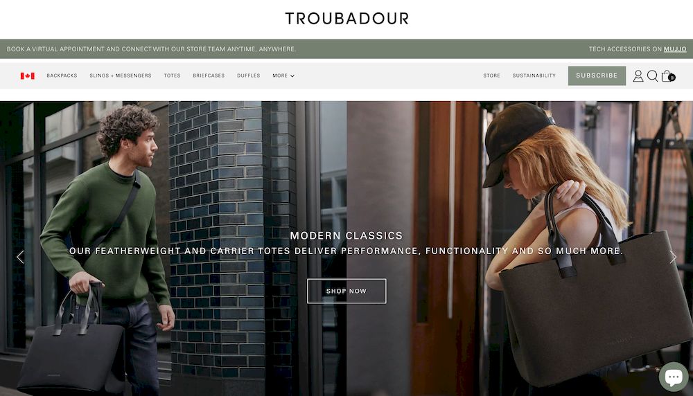 shopify store Troubadour Goods
